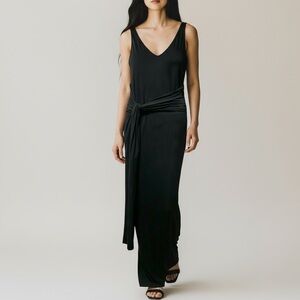 Donna Karan Collection V-neck Maxi Dress With Waist Sash In Black | Size S